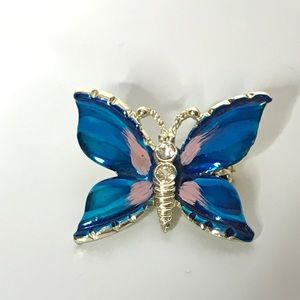 Vintage Butterfly Brooch Silvertone Rhinestone
